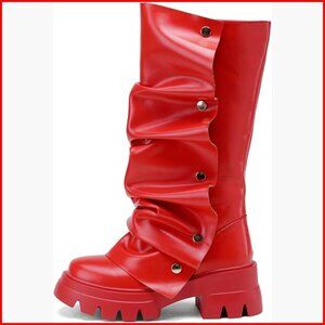 Women's Mid-Calf Cowboy Boots with Anti-Slip Sole, Round Toe